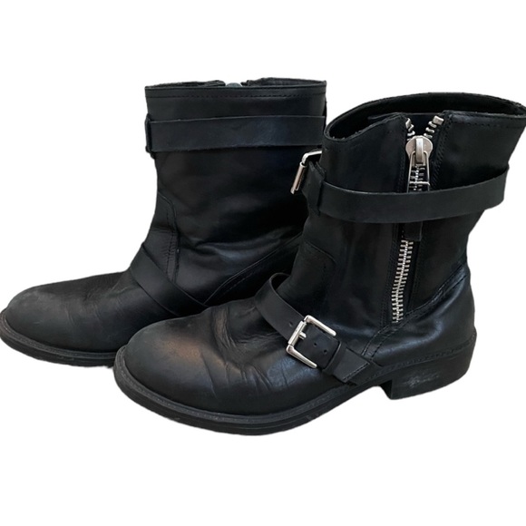 Pour La Victoire Black Leather Moto Boots - Picture 1 of 4